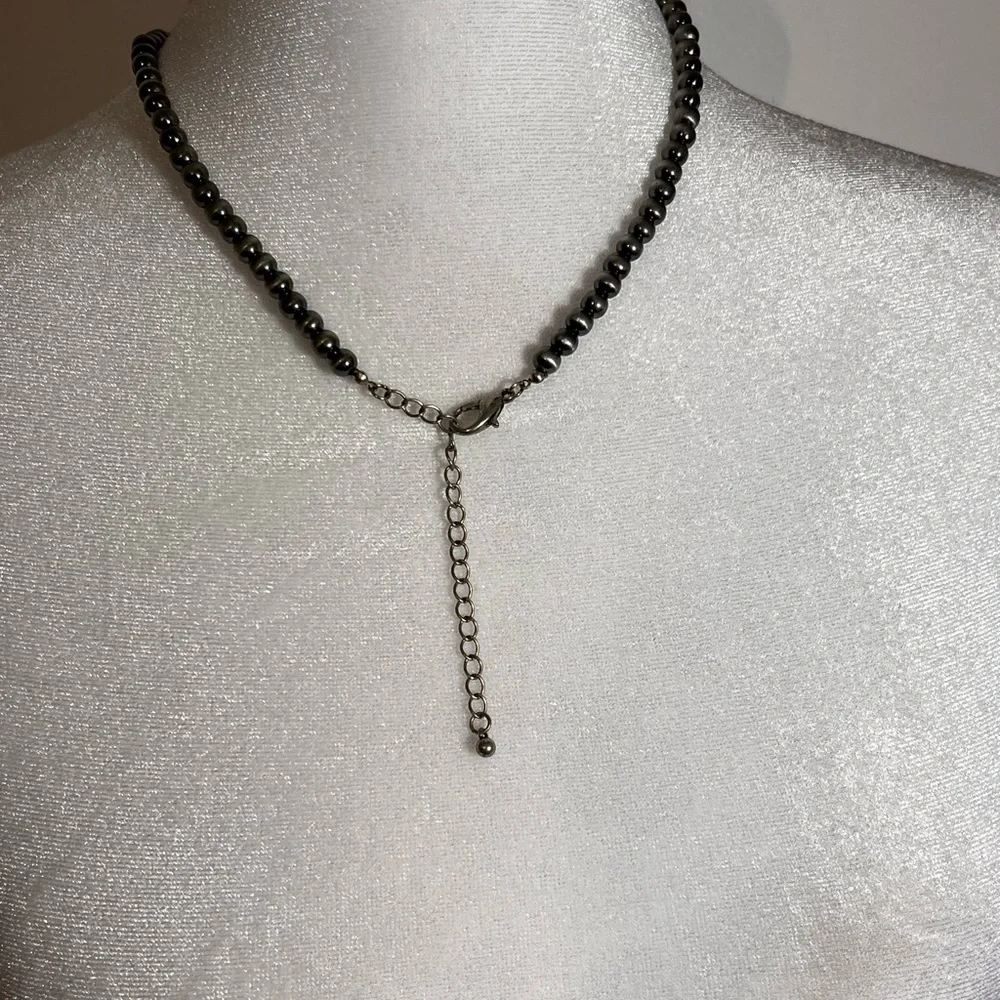 Silver beaded and 4 stone turquoise necklace 11 inches long total NWOT - Picture 5 of 6